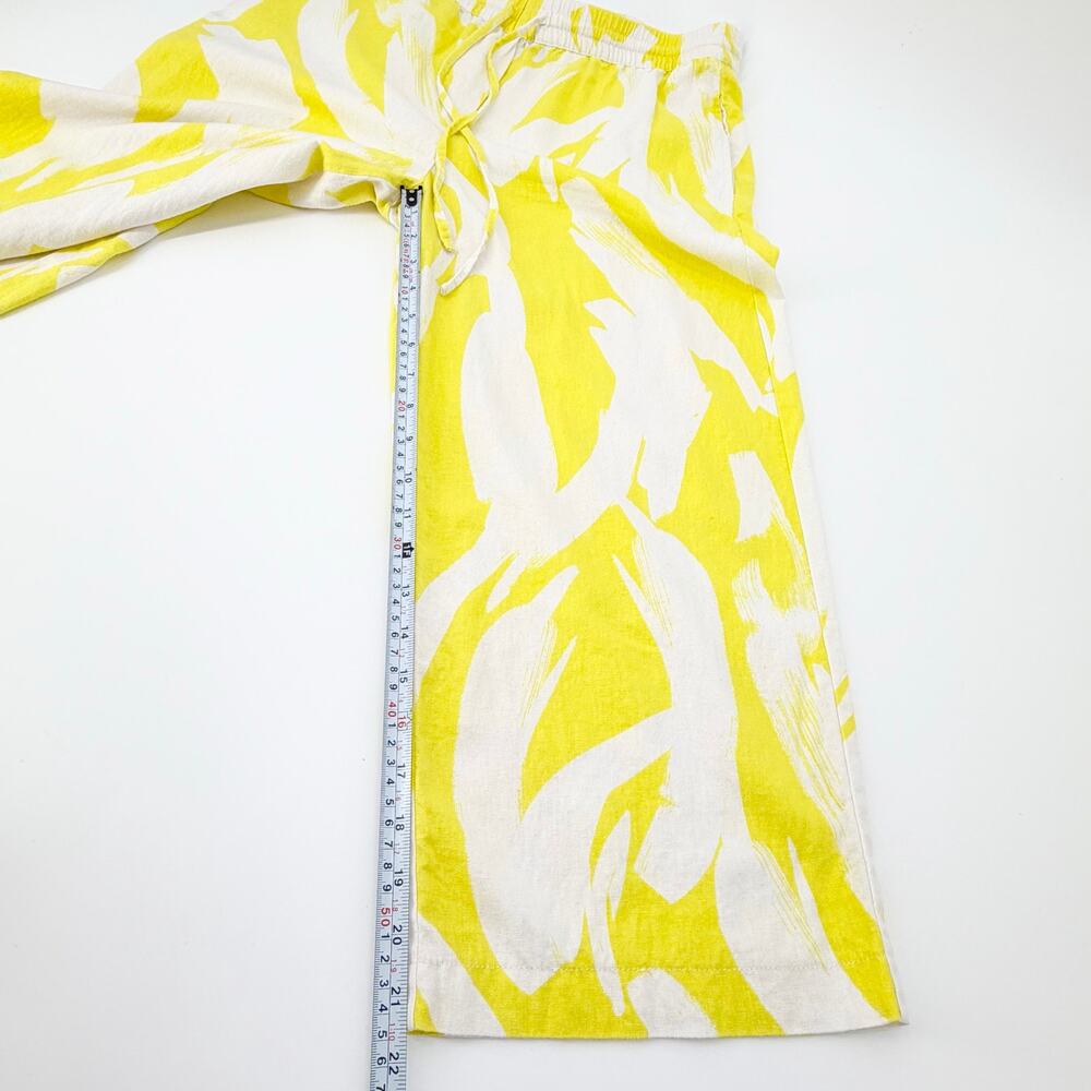 DKNY Linen Blend Wide Leg Crop Pants Yellow White Abstract Print Medium - Picture 7 of 12